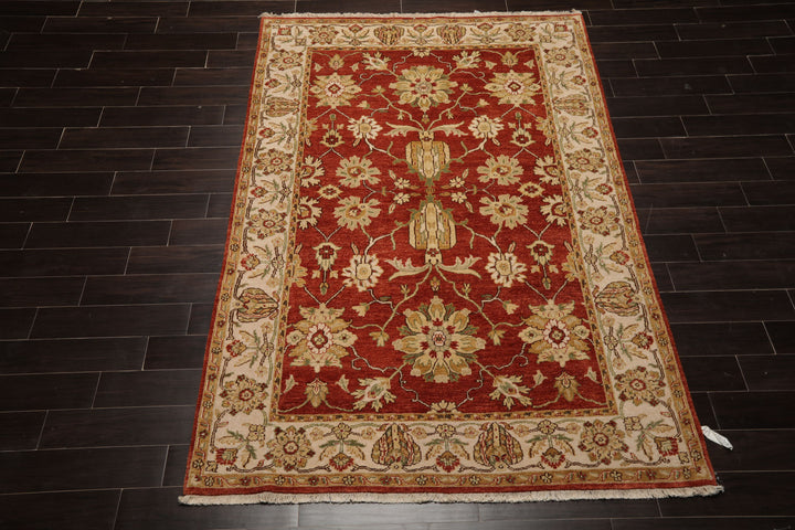 6x9 Burnt Orange, Ivory, Light Gold Color Hand Knotted Agra New Zealand Wool Traditional Oriental Rug