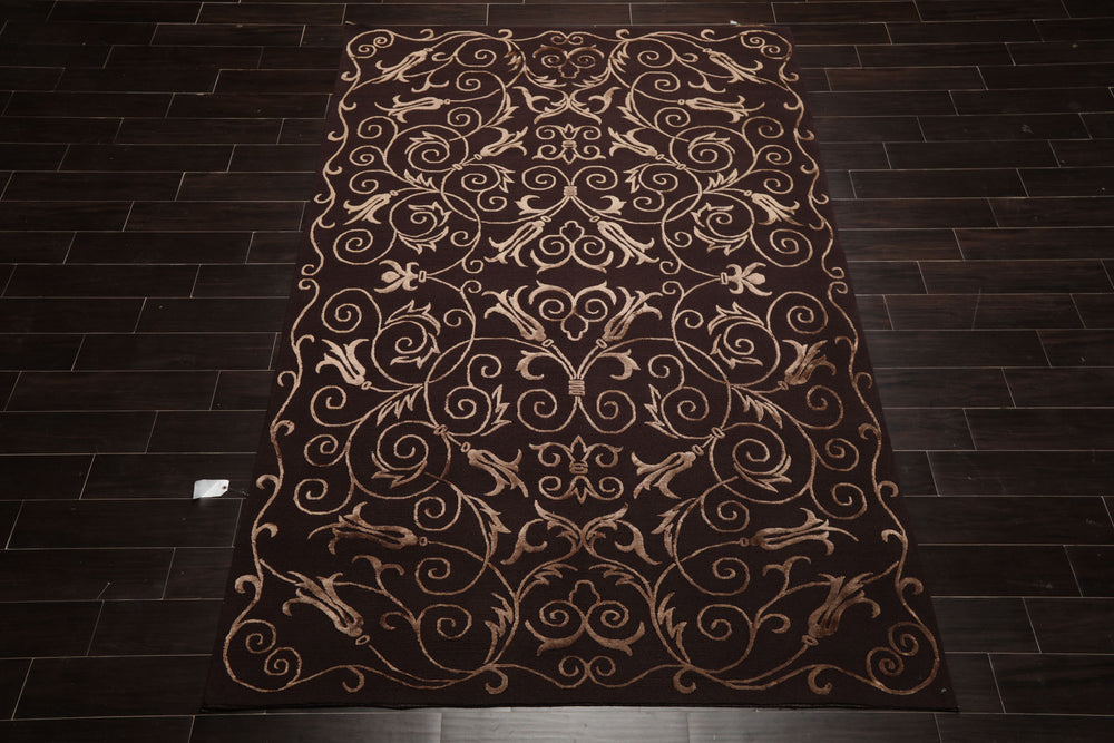 6x9 Chocolate, Tan, Color Hand Knotted Tibetan New Zealand Wool Transitional Oriental Rug