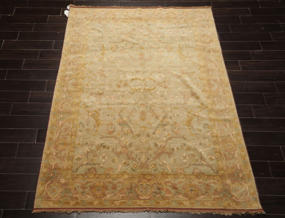 6x8 Mint, Gold, Taupe Color Hand Knotted Oushak Wool Traditional Oriental Rug