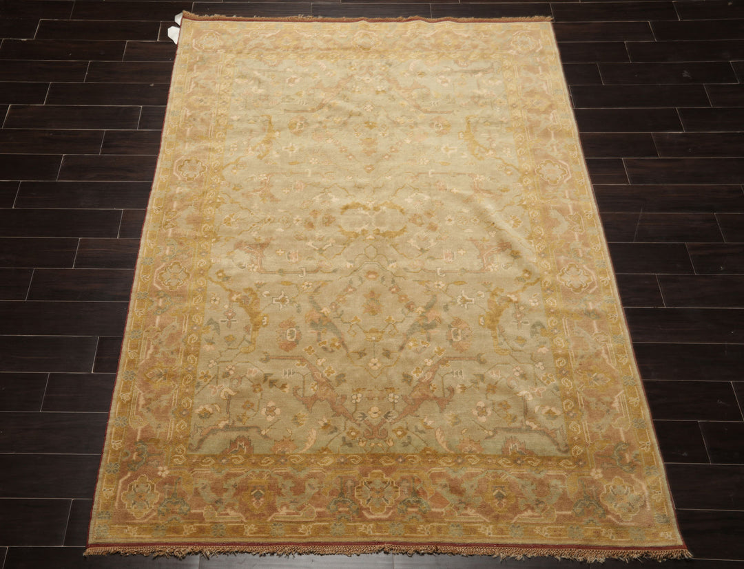 6x8 Mint, Gold, Taupe Color Hand Knotted Oushak Wool Traditional Oriental Rug