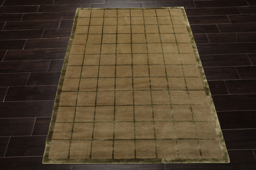 4x6 Moss, Green, Color Hand Knotted Tibetan Wool & Silk Transitional Oriental Rug