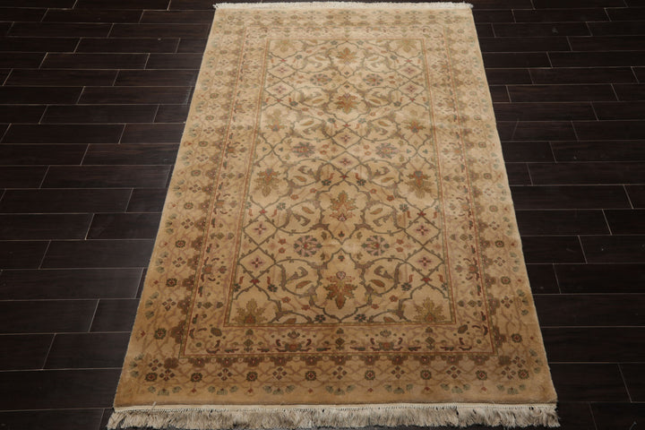 5x8 Ivory, Beige, Taupe Color Hand Knotted Tibetan New Zealand Wool Transitional Oriental Rug