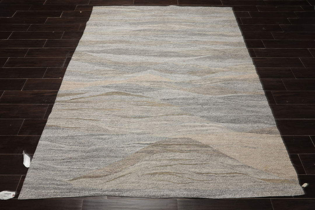 5x7 White, Beige, Gray Color Hand Woven  Fabric & PET yarn Modern Oriental Rug