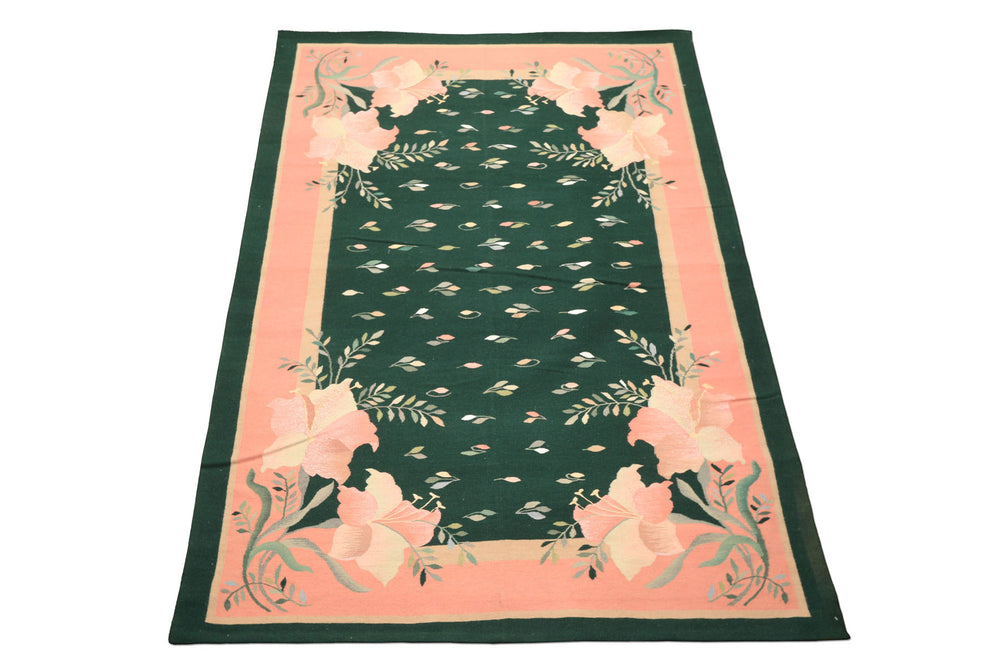 6x9 Green, Pink, Beige Color Hand Woven Durry Kilim Wool Traditional Oriental Rug