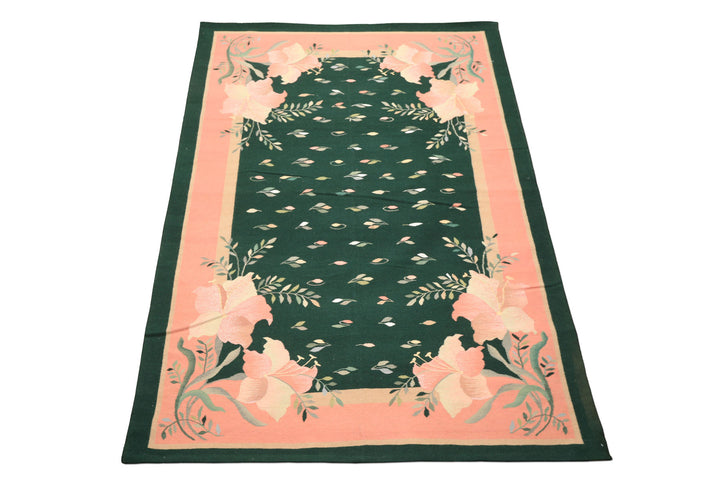 6x9 Green, Pink, Beige Color Hand Woven Durry Kilim Wool Traditional Oriental Rug