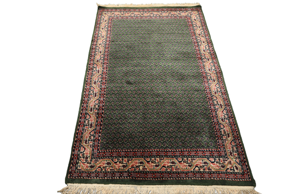 4x6 Green, Ivory, Blue Color Hand Knotted Boteh Wool Traditional Oriental Rug