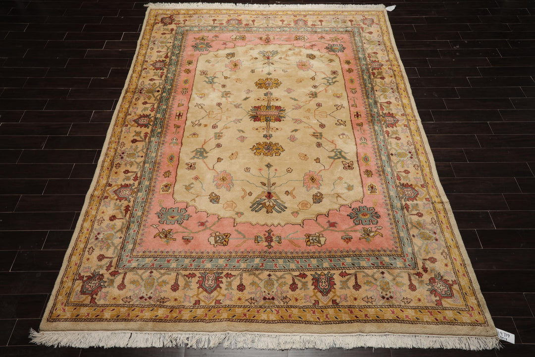 9x12 Ivory, Rose, Aqua Color Hand Knotted Oushak New Zealand Wool Traditional Oriental Rug