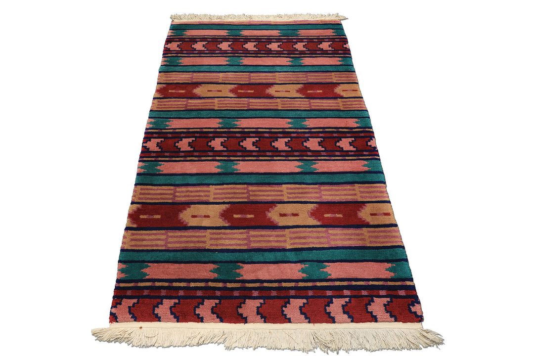 4x6 Turquoise, Blush, Lavender Color Hand Knotted Tibetan Wool Modern &amp; Contemporary Oriental Rug