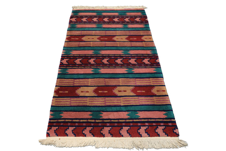 4x6 Turquoise, Blush, Lavender Color Hand Knotted Tibetan Wool Modern &amp; Contemporary Oriental Rug