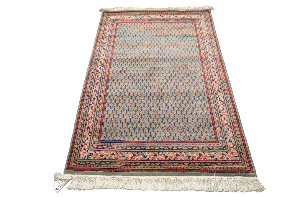 4x6 Sage, Rose, Blush Color Hand Knotted Boteh Wool Traditional Oriental Rug