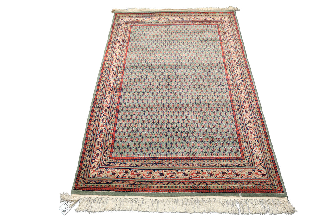4x6 Sage, Rose, Blush Color Hand Knotted Boteh Wool Traditional Oriental Rug