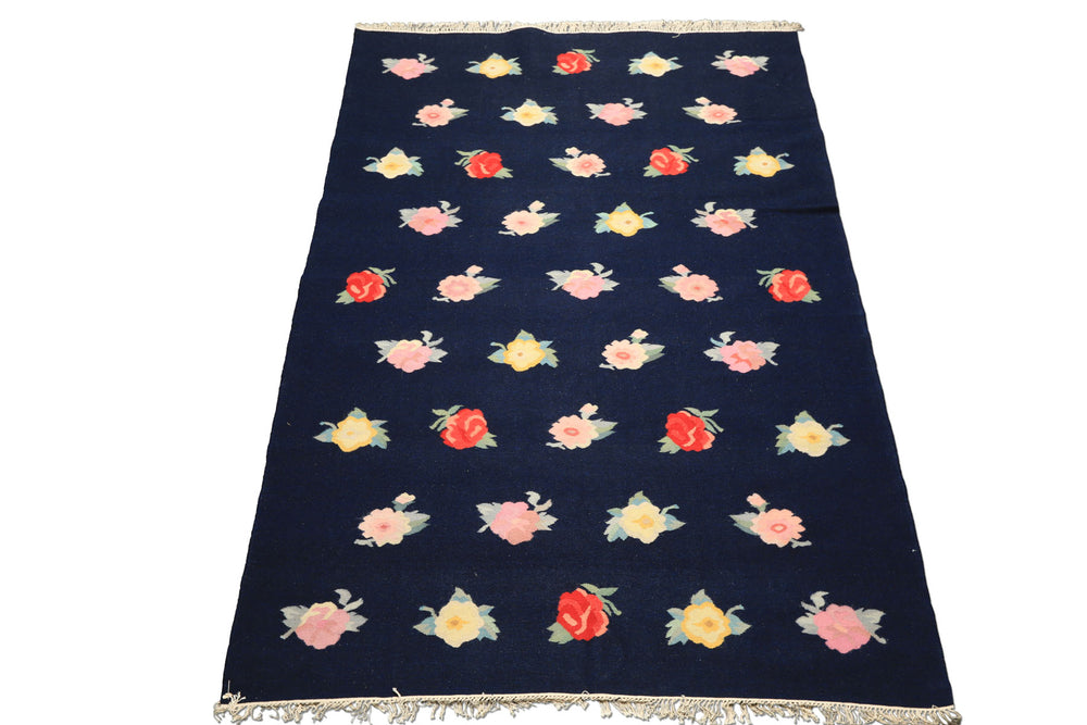 6x9 Navy, Multi, Color Hand Woven Caucasian Kilim Wool Transitional Oriental Rug