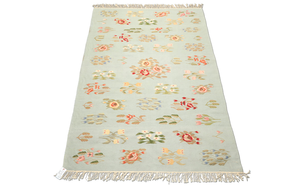 6x9 Mint, Green, Blush Color Hand Woven Caucasian Kilim Wool Transitional Oriental Rug