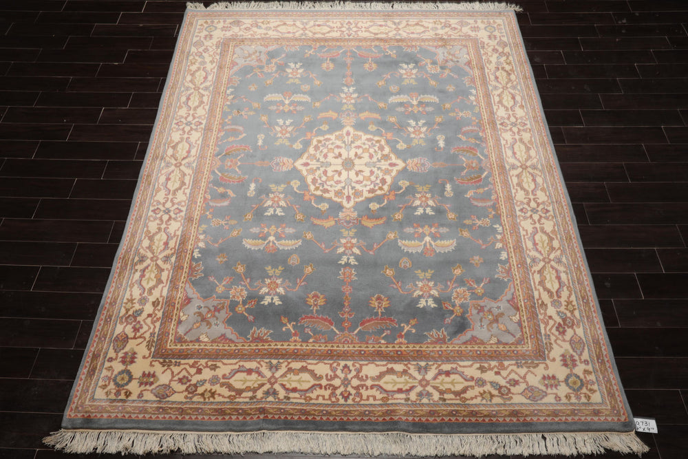 8x12 Blue, Ivory, Rose Color Hand Knotted Heriz New Zealand Wool Traditional Oriental Rug