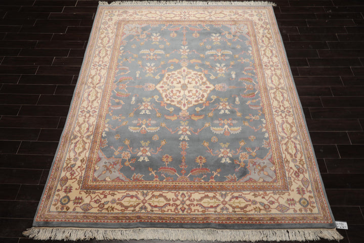 8x12 Blue, Ivory, Rose Color Hand Knotted Heriz New Zealand Wool Traditional Oriental Rug