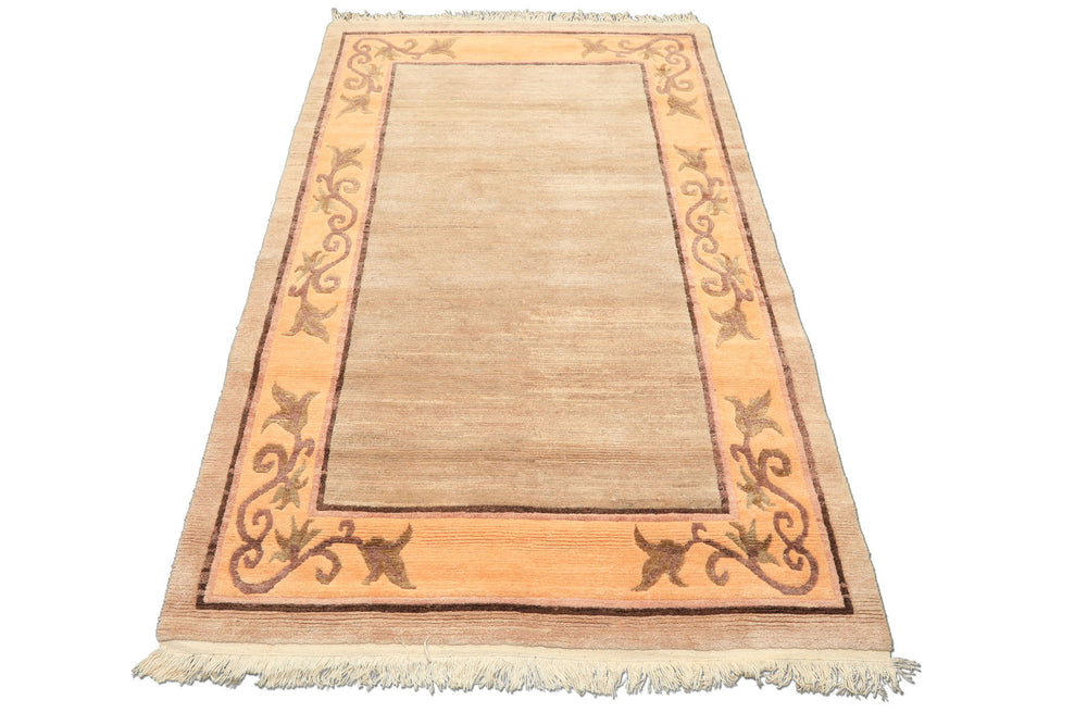 4x6 Beige, Peach, Brown Color Hand Knotted Tibetan Wool Traditional Oriental Rug