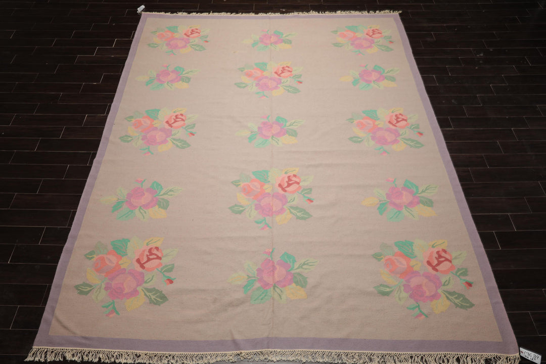 9x12 Rose, Lavender, Pink Color Hand Woven Kilim Wool Traditional Oriental Rug
