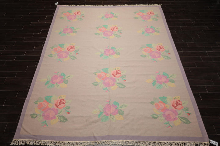 9x12 Rose, Lavender, Pink Color Hand Woven Kilim Wool Traditional Oriental Rug