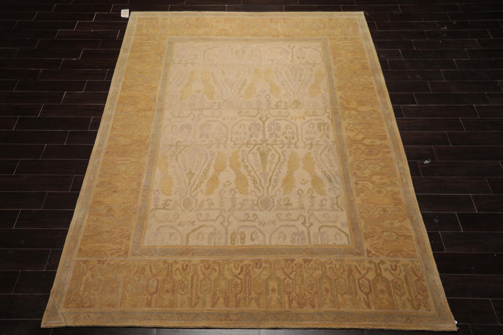 8x10 Beige, Gold, Taupe Color Hand Woven Aubusson Savonnerie Wool Traditional Oriental Rug