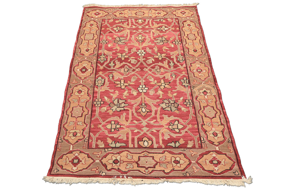 4x6 Rose, Tan, Ivory Color Hand Knotted Nourison Nourmak Soumak Wool Transitional Oriental Rug