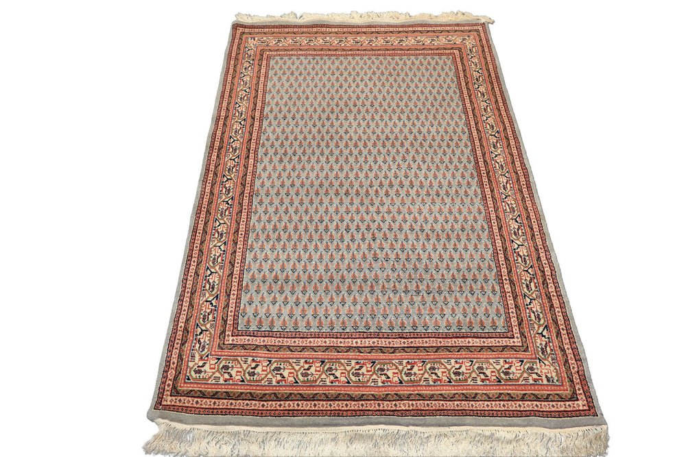 4x6 Slate, Ivory, Rose Color Hand Knotted Boteh Wool Traditional Oriental Rug