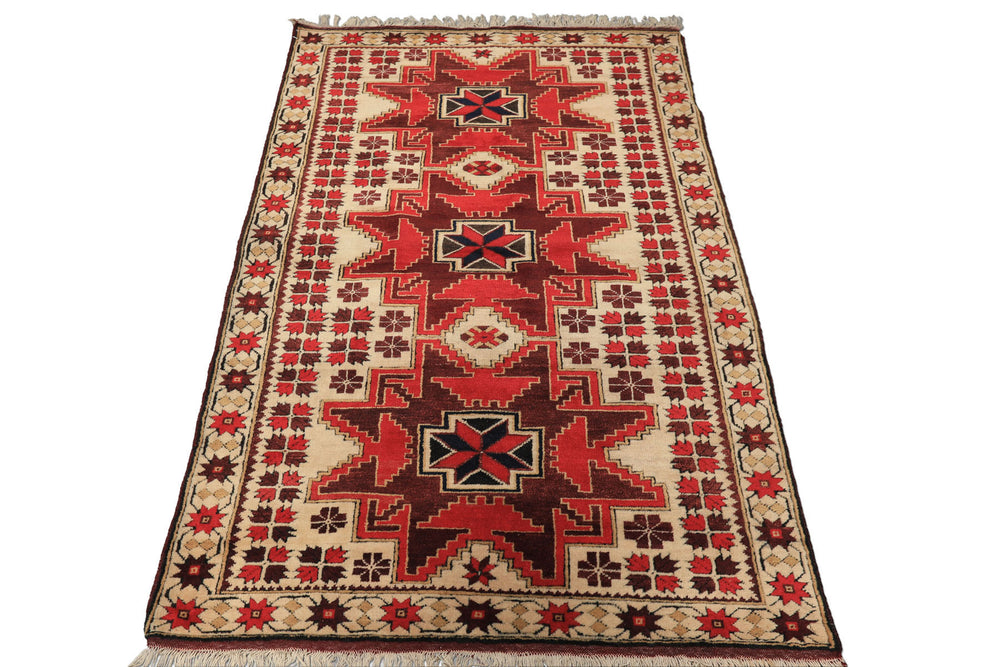 4x6 Ivory, Red, Maroon Color Hand Knotted Turkish Kula Wool Traditional Oriental Rug