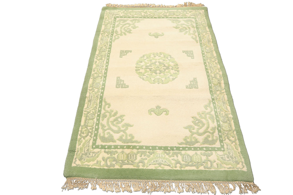 4x6 Ivory, Sage, Color Hand Knotted French Aubusson savonnerie Wool Traditional Oriental Rug
