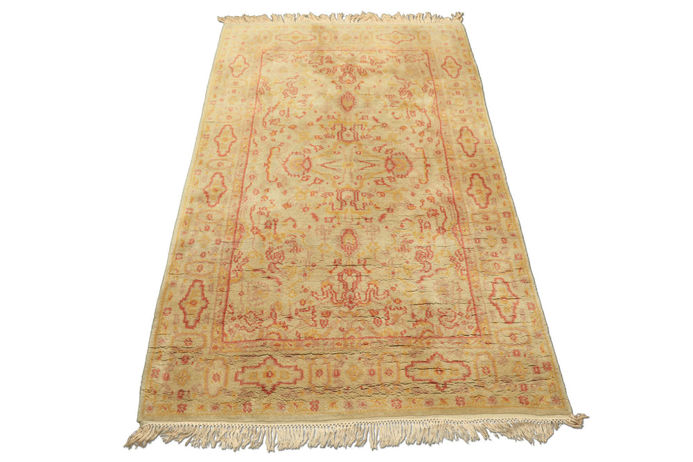 4x6 Mint, Gold, Rose Color Hand Knotted Indo Oushak Wool Traditional Oriental Rug