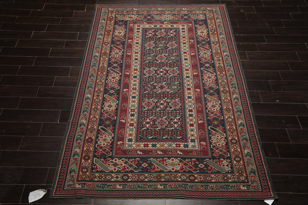 6x9 Teal, Raspberry, Ivory Color Hand Woven Kilim Wool Tribal Oriental Rug