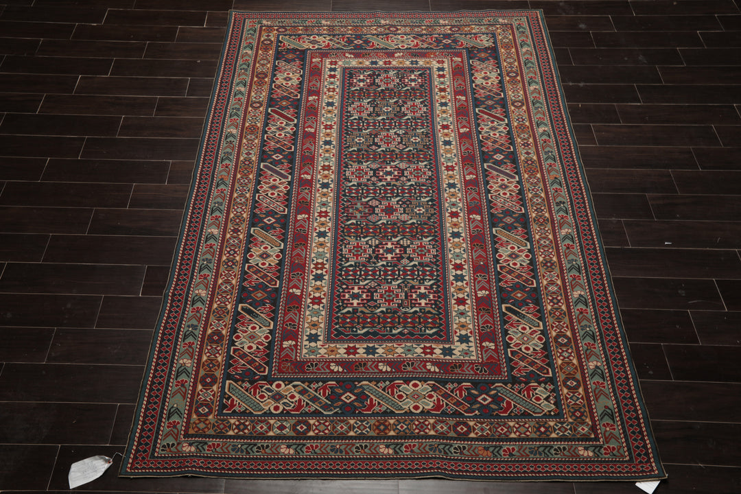 6x9 Teal, Raspberry, Ivory Color Hand Woven Kilim Wool Tribal Oriental Rug