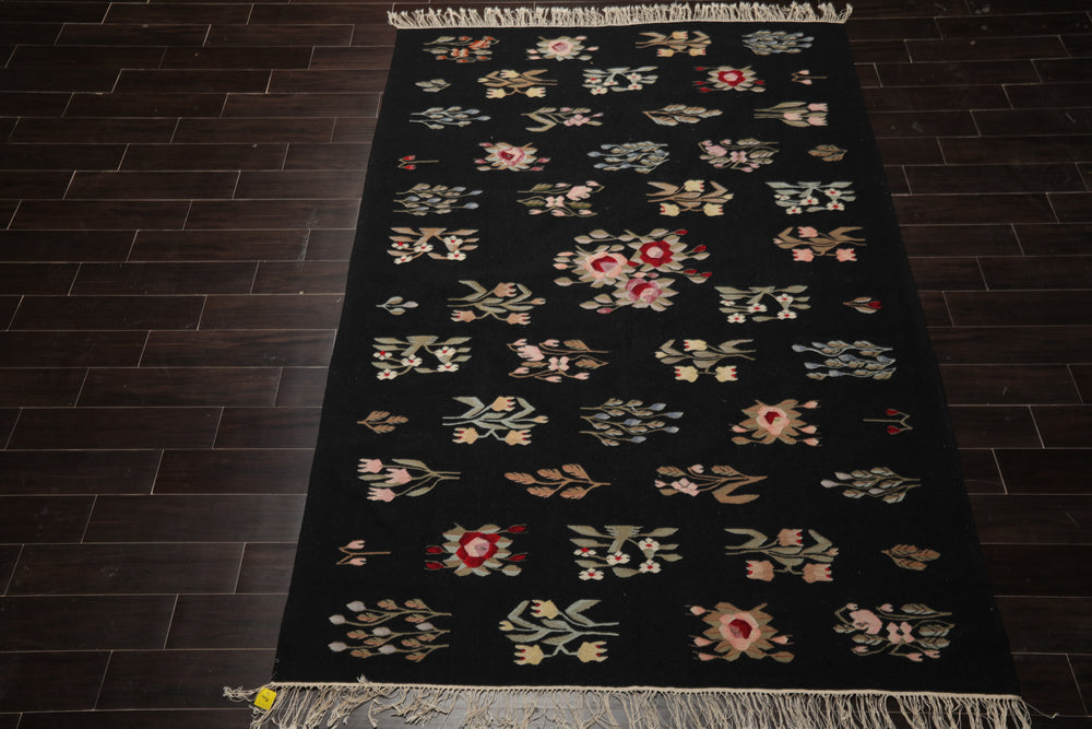 6x9 Black, Red, Sage Color Hand Woven Kilim Wool Traditional Oriental Rug