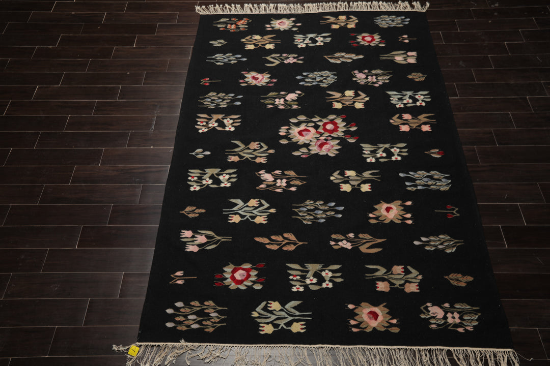 6x9 Black, Red, Sage Color Hand Woven Kilim Wool Traditional Oriental Rug