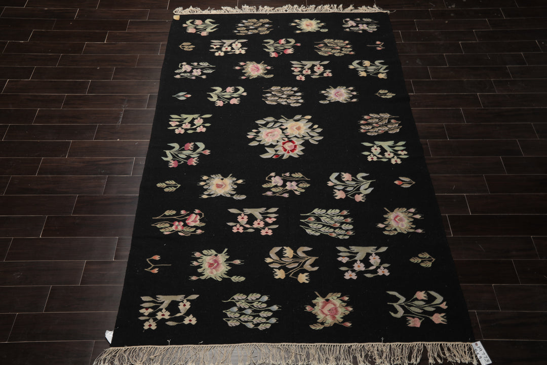 6x9 Black, Red, Sage Color Hand Woven Kilim Wool Traditional Oriental Rug