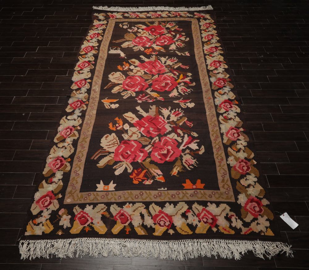 7x14 Brown, Tan, Beige Color Hand Woven Kilim Wool Traditional Oriental Rug