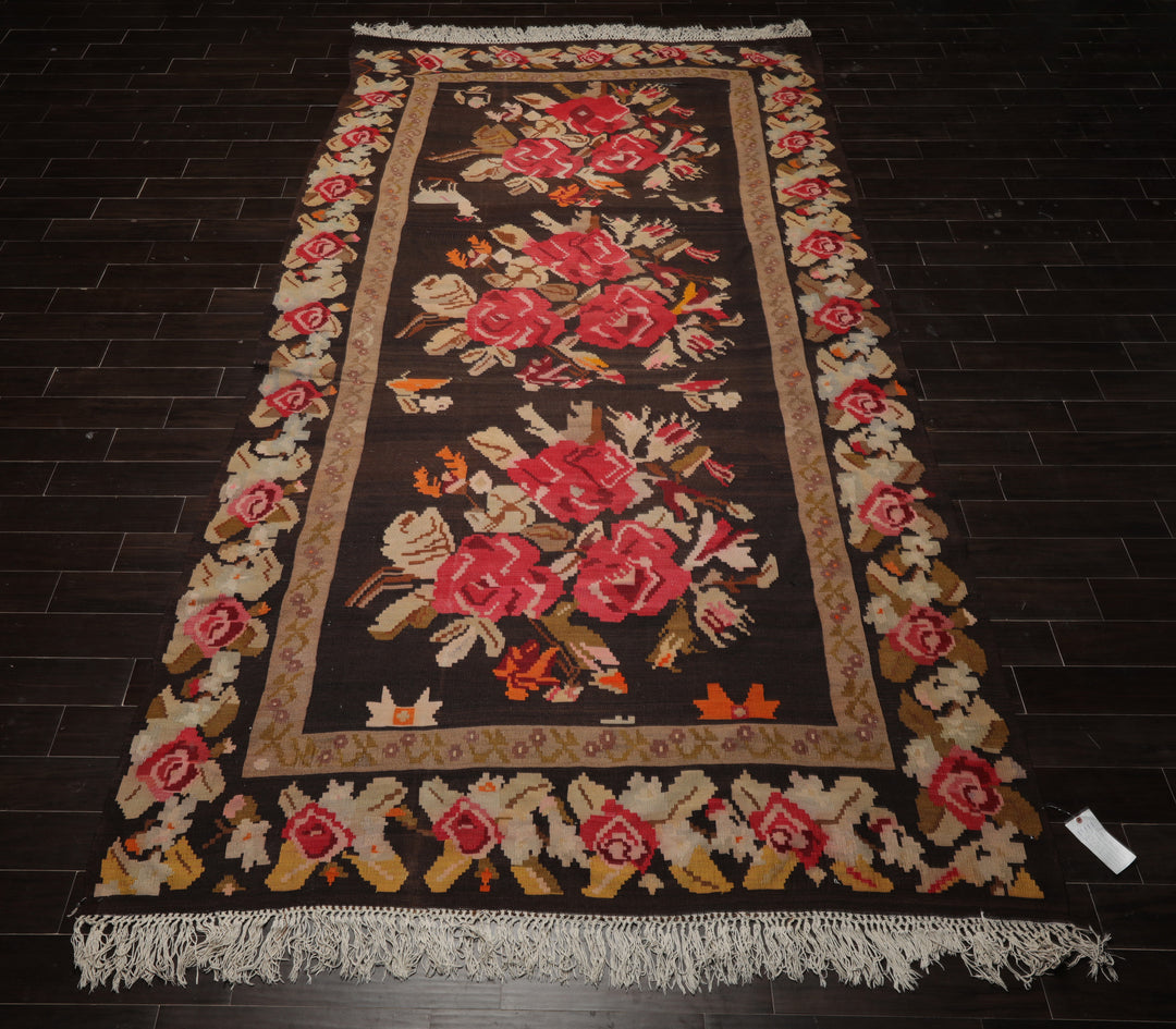 7x14 Brown, Tan, Beige Color Hand Woven Kilim Wool Traditional Oriental Rug