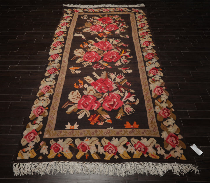 7x14 Brown, Tan, Beige Color Hand Woven Kilim Wool Traditional Oriental Rug