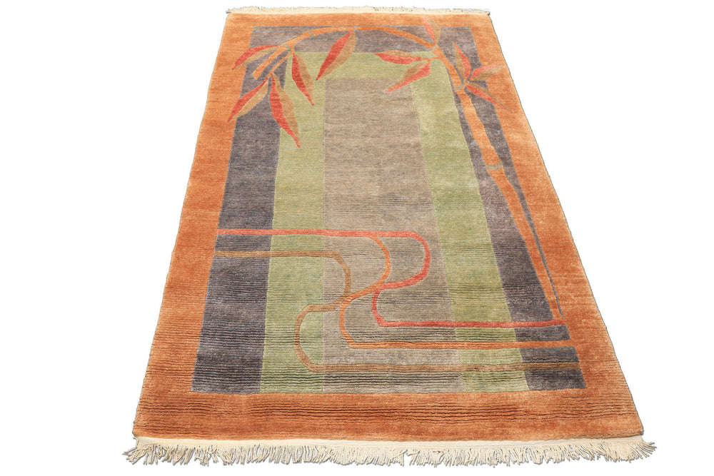 5x7 Gray, Sage, Caramel Color Hand Knotted Tibetan Wool Transitional Oriental Rug