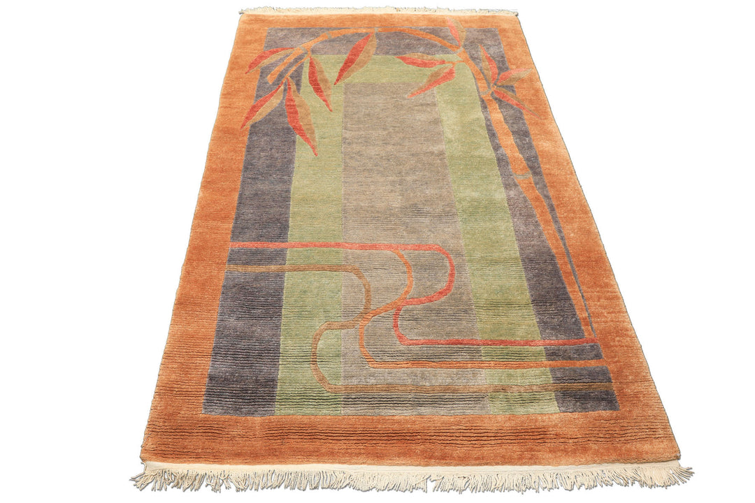 5x7 Gray, Sage, Caramel Color Hand Knotted Tibetan Wool Transitional Oriental Rug
