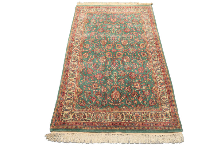 4x6 Green, Ivory, Rust Color Hand Knotted Kashan New Zealand Wool Traditional Oriental Rug