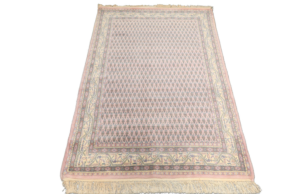 4x6 Lilac, Ivory, Slate Color Hand Knotted Persian Wool Traditional Oriental Rug