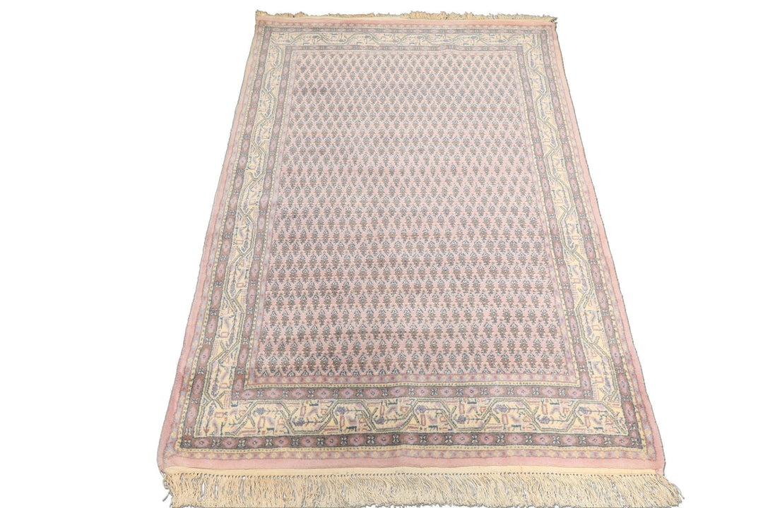 4x6 Lilac, Ivory, Slate Color Hand Knotted Persian Wool Traditional Oriental Rug
