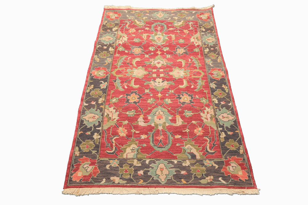 4x6 Wine, Gray, Aqua Color Hand Knotted Soumak Wool Traditional Oriental Rug