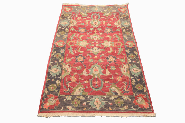 4x6 Wine, Gray, Aqua Color Hand Knotted Soumak Wool Traditional Oriental Rug