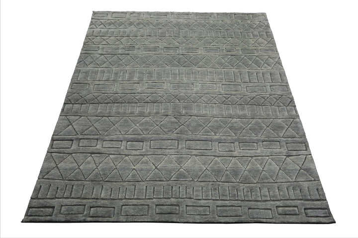 8x10 Tone on Tone Gray, , Color Hand Knotted Tibetan Wool Modern & Contemporary Oriental Rug