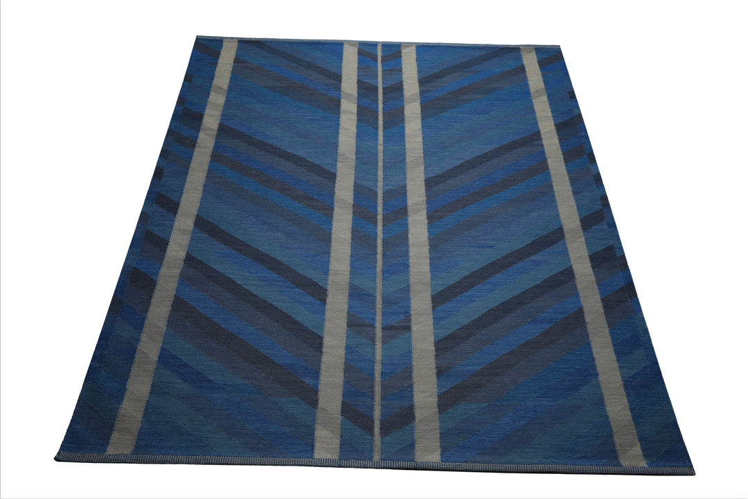 8x10 Blue, Gray, Beige Color Hand Woven Kilim wool Modern & Contemporary Oriental Rug