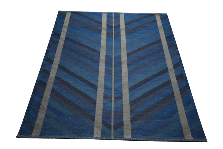 8x10 Blue, Gray, Beige Color Hand Woven Kilim wool Modern & Contemporary Oriental Rug