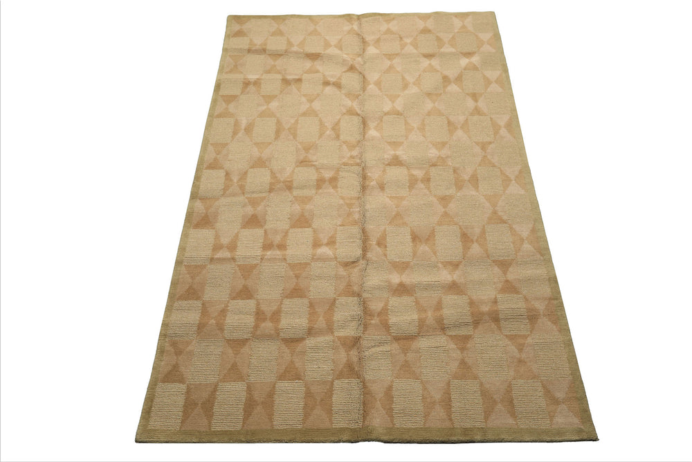 6x9 Moss, Beige, Tan Color Hand Knotted Tibetan Wool Modern & Contemporary Oriental Rug