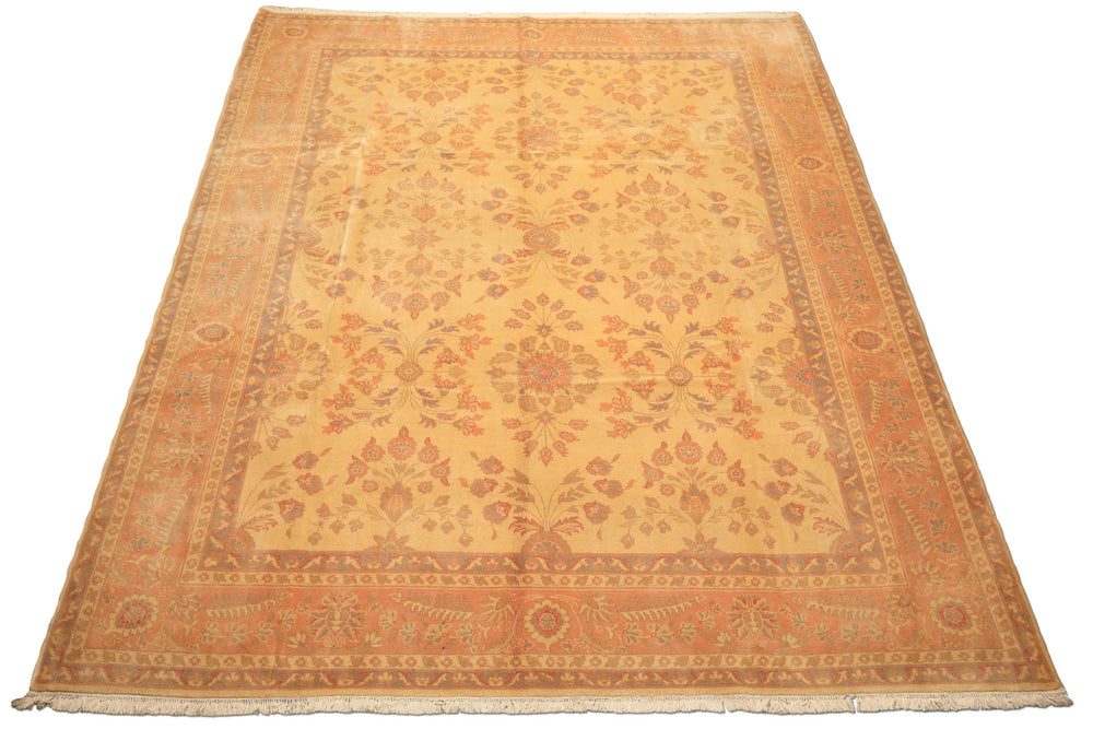 9x12 Beige, Blush, Gray Color Hand Knotted Oushak Wool Traditional Oriental Rug