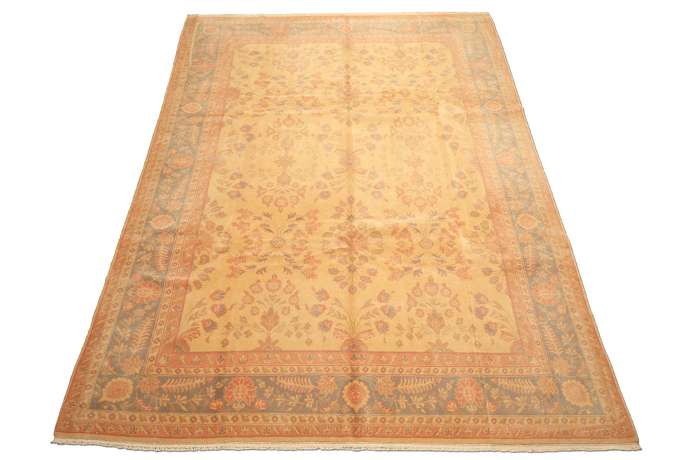 9x12 Beige, Aqua, Blush Color Hand Knotted Oushak Wool Traditional Oriental Rug