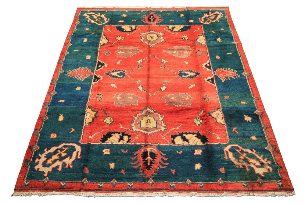 9x12 Coral, Turquoise, Teal Color Hand Knotted Turkish Oushak Wool  Oriental Rug
